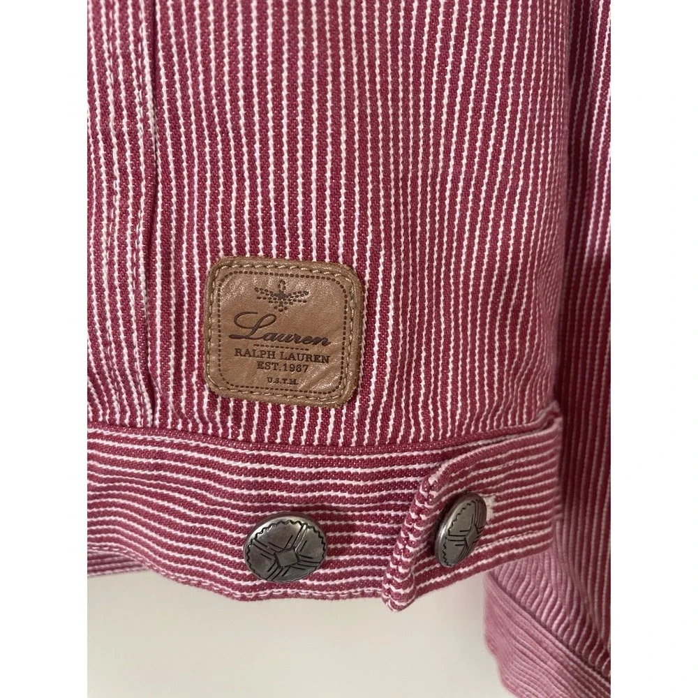 Vintage Ralph Lauren Red Railroad Stripe Denim‎ Jacket Medium Workwear Y2K - Picture 3 of 7